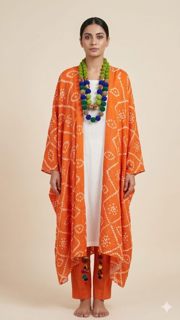 Sunset Orange Chunri Kaftan Shrug