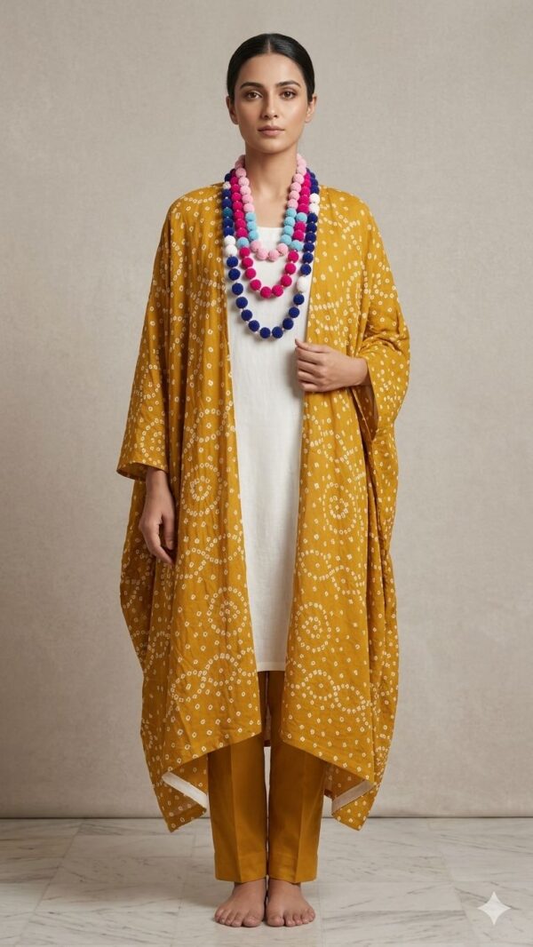 Mustard Gold Chunri Kaftan Shrug