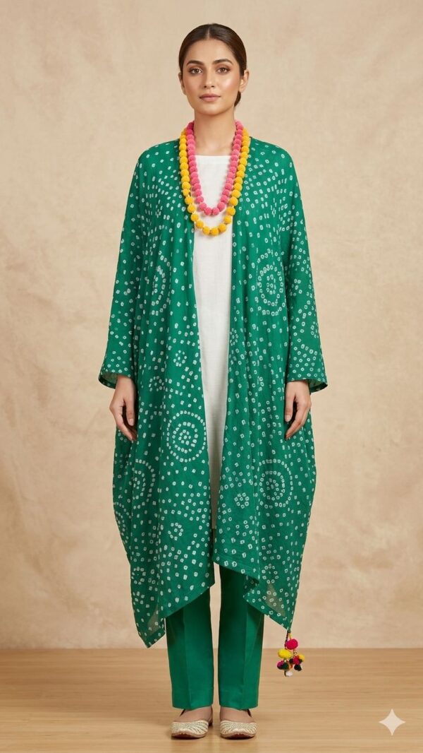 Forest Green Chunri Kaftan Shrug